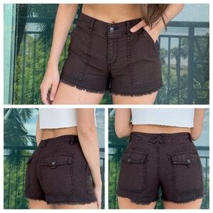 Free People Frayed Hem Cargo Utility‎ Shorts Size 6 Pockets Casual Dark Wash.